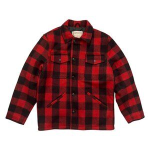 Schott Rancher Mens Buffalo Plaid Wool Coat Red Medium Cabincore Rugged Workwear
